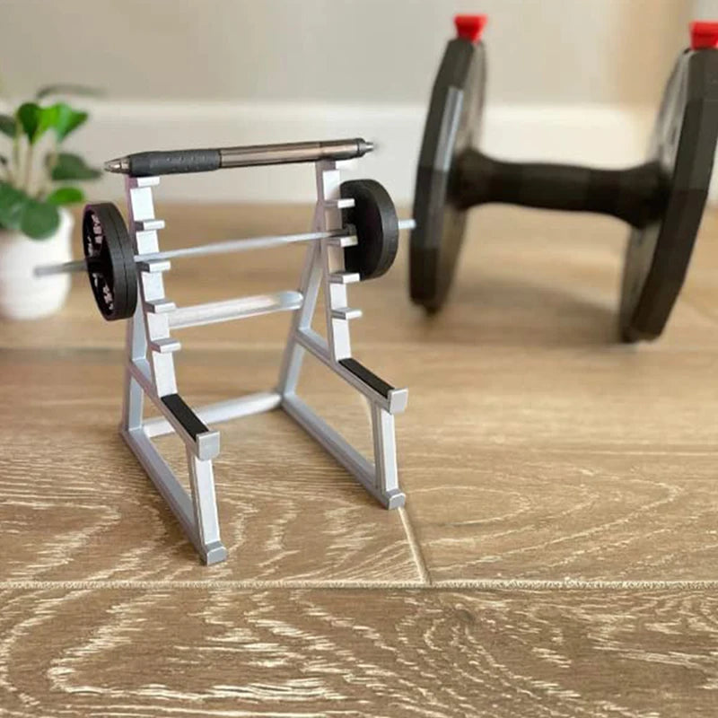 1Pc Creative Barbell Rack Pen Holder Mini Squat Ornaments with Barbells and Weights Funny Weightlifting Gift Desk Organizer