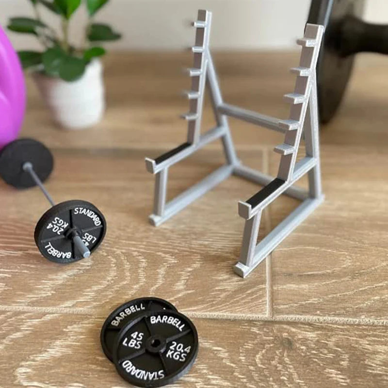 1Pc Creative Barbell Rack Pen Holder Mini Squat Ornaments with Barbells and Weights Funny Weightlifting Gift Desk Organizer