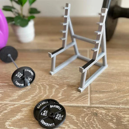 1Pc Creative Barbell Rack Pen Holder Mini Squat Ornaments with Barbells and Weights Funny Weightlifting Gift Desk Organizer