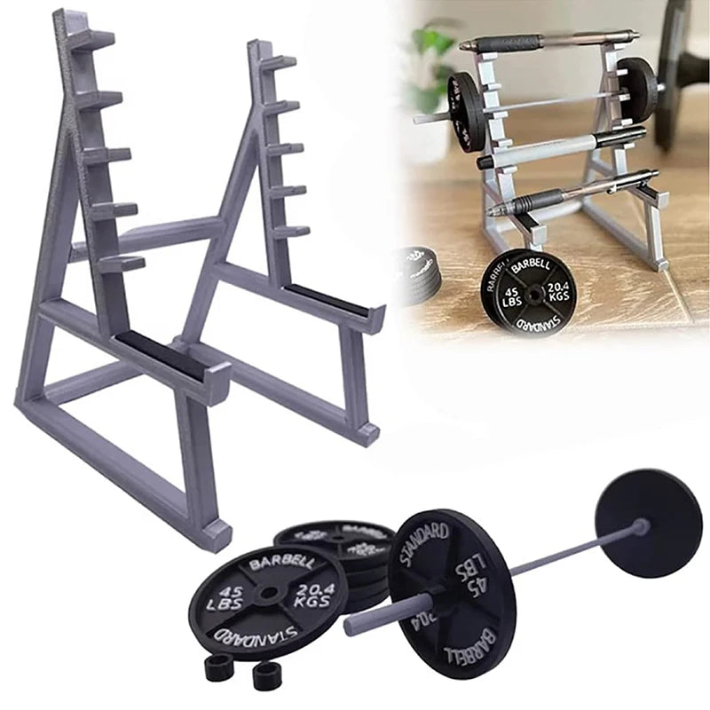 1Pc Creative Barbell Rack Pen Holder Mini Squat Ornaments with Barbells and Weights Funny Weightlifting Gift Desk Organizer