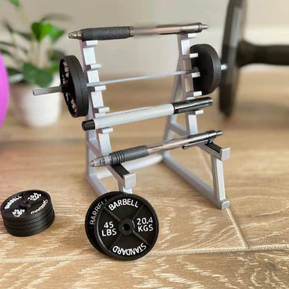 1Pc Creative Barbell Rack Pen Holder Mini Squat Ornaments with Barbells and Weights Funny Weightlifting Gift Desk Organizer